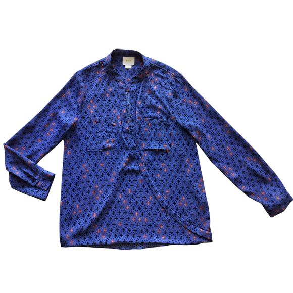 Maeve by Anthropologie Women's Blue Printed Eva Cobalt Wrap Blouse Top Size 6 - Picture 2 of 11